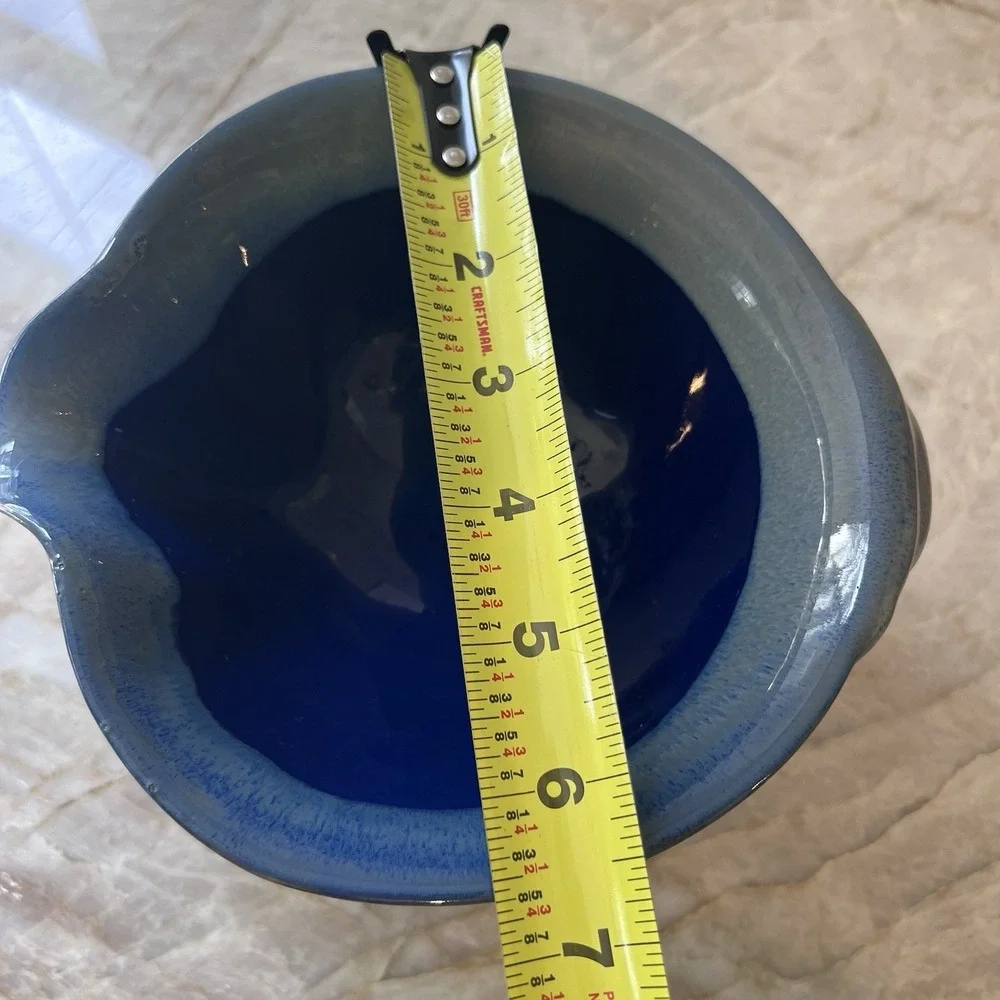 Vintage Tumbleweed Pottery Blue Art Pottery Serving Bowl Ceramic Scalloped Rim
